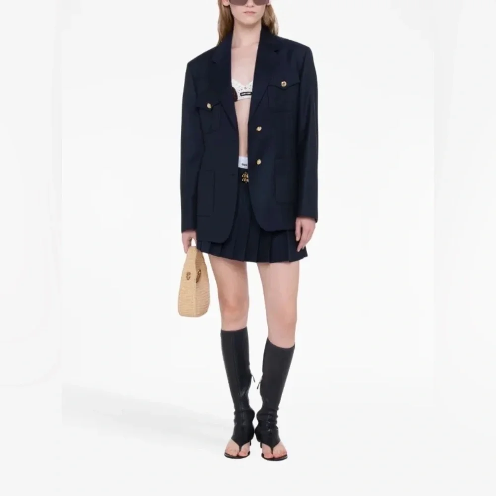 Private Label Blazer Skirt Set Navy Pleated Mini Italy 6 8 Medium Large